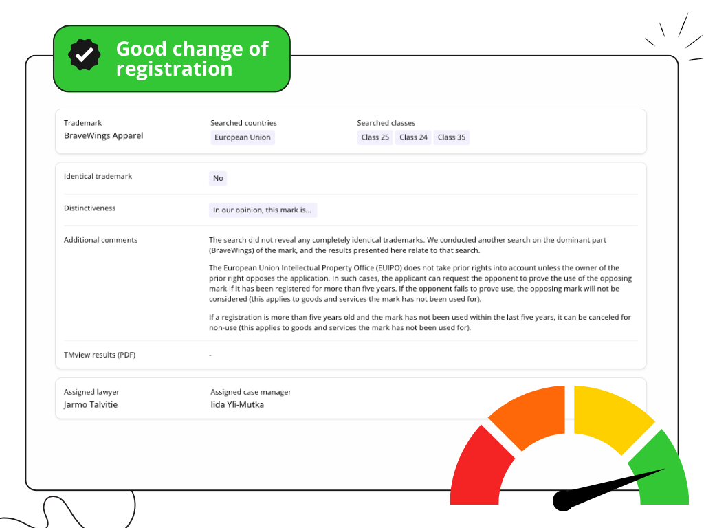 Free Trademark Availability Check form step asking if the trademark is already in use and the type of trademark, including options like word, logo, or figurative.